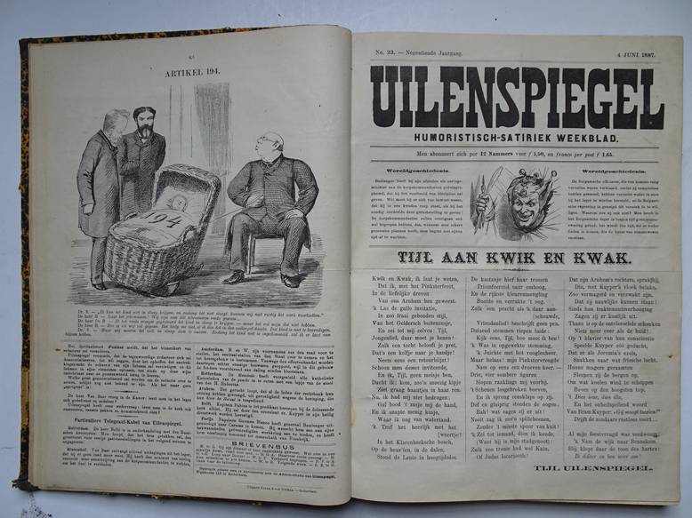  - Uilenspiegel; humoristisch-satiriek weekblad (1886, 18e jaargang no. 5, 6, 7, 9, 10 en 18/ 1887, 19e jaargang no. 14, 15 en 18 t/m 48/ 1887-1888, 20e jaargang no. 1 t/m 48 (nr. 42 ontbreekt)/ 1888, 21e jaargang no. 1 t/m 8).