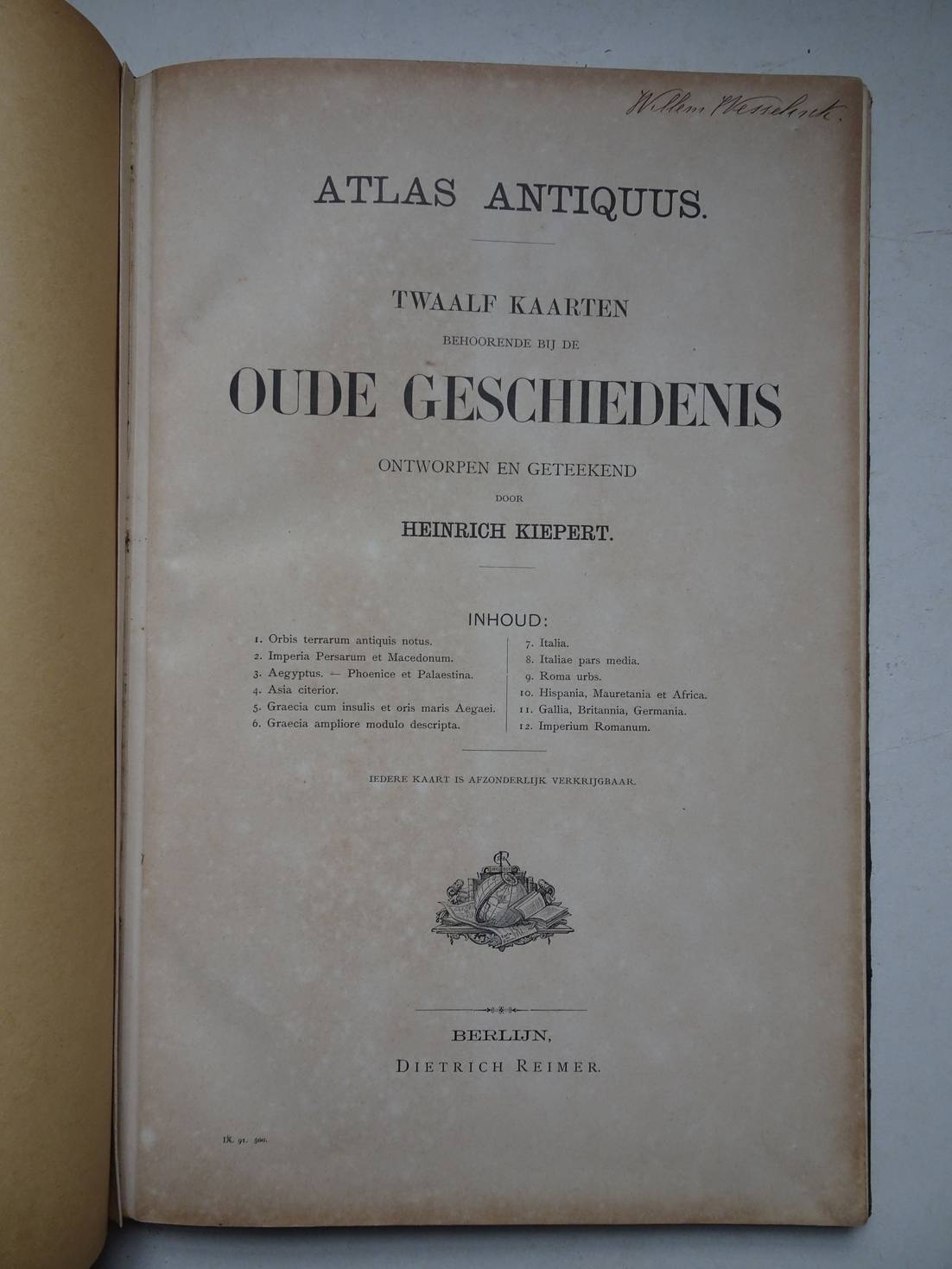 Kiepert, Heinrich. - Atlas antiquus; twaalf kaarten behoorende bij de oude geschiedenis ontworpen en geteekend door Heinrich Kiepert.