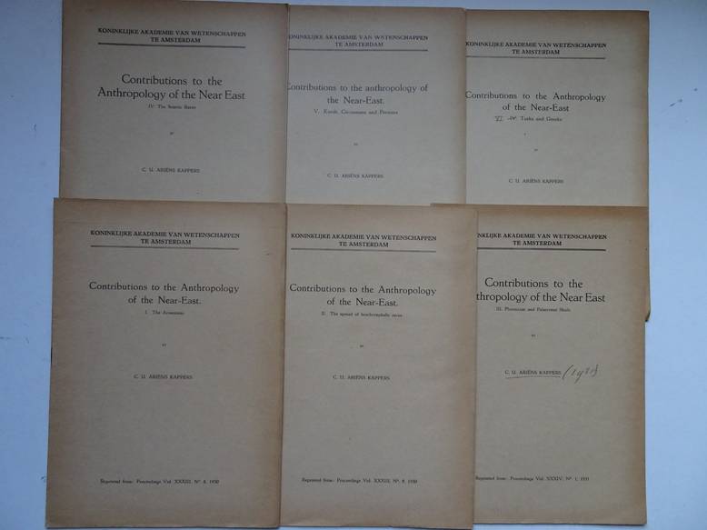 Arins Kappers, C.U.. - Contributions to the anthropology of the Near-East. Vols. I- VI. I: the Armenians, II: The spread of brachycephalic races, III: Phoenician and Palmyrene skulls, IV: the Semitic races, V: Kurds, Circassians and Persians & VI: Turks and Greeks.