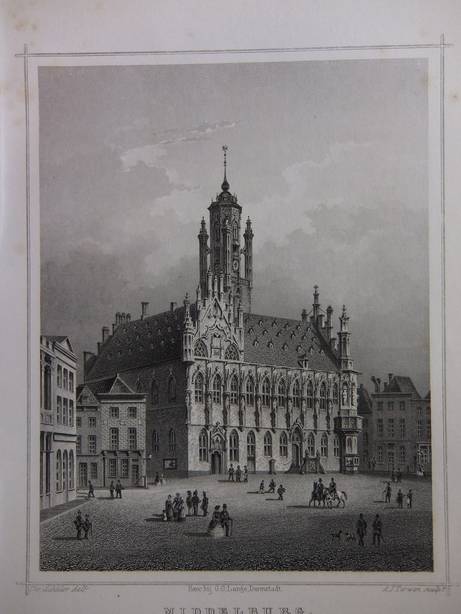Middelburg. - Stadhuis. Staalgravure 1858. Terwen. 