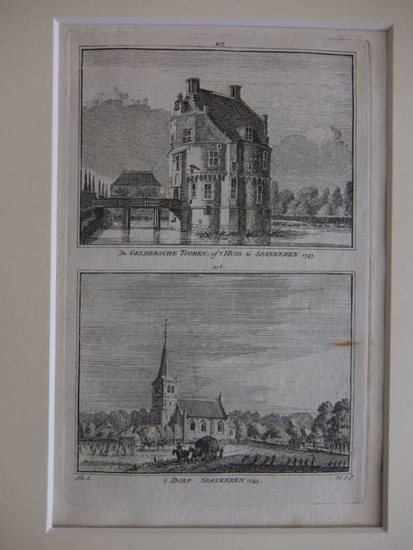 Spankeren. - De Geldersche Tooren; of 't Huis te Spankeren, 1743/ 't Dorp Spankeren, 1743.