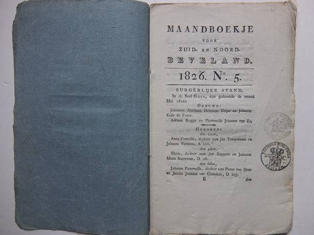 -. - Maandboekje voor Zuid- en Noord- Beveland, 1826, no. 5.