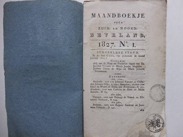 -. - Maandboekje voor Zuid- en Noord- Beveland, 1827, no. 1.
