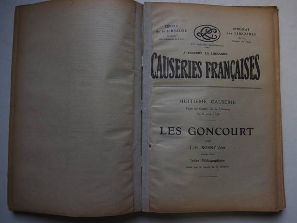 Var. authors. - A travers la librairie causeries franaises. Vols. 1-3, 6, 8, 10, 15 & ? (1922-'23) & no. 13 (1929).